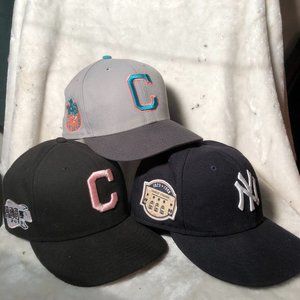 Bundle of 3 Used New Era Fitted Hats with Patches